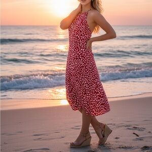 NWOT Red and White Patterned Sleeveless Dress